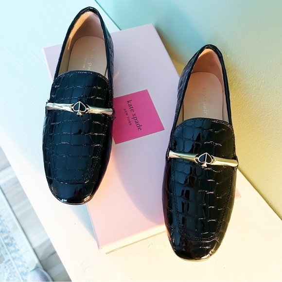 Kate Spade New York Lana Loafers in Black Gator Skin - Picture 1 of 8